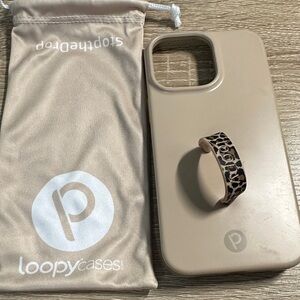 LoopyCases Beige Phone Case with Leopard Loop “Righty” for iPhone 14 Pro Max